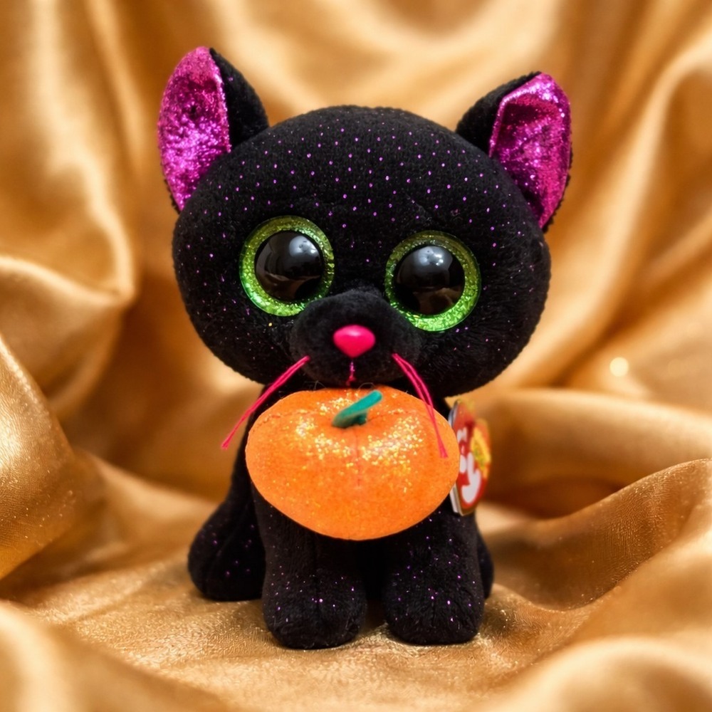 10" TY BEANIE BOO'S 2018 HALLOWEEN POTION KITTY CAT PUMPKIN STUFFED ANIMAL PLUSH